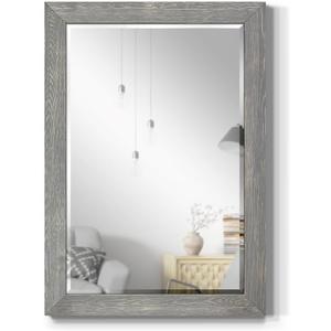 Renditions Gallery Horizontal Gray Wood Frame Vanity Body Mirror Rustic Farmhouse Rectangular Decorative Wall Mounted Aesthetic Mirror for Bedroom Living Room Bathroom - 41"x29" LT07