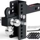 TYT Adjustable Tri-Ball Trailer Hitch with Tow Hook, Fits 2-Inch Receiver, 4.5-Inch Rise/Drop, Includes 1-7/8", 2", & 2-5/16" Balls, Heavy-Duty Design with Lock and Pins
