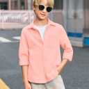 Haloumoning Boys Linen Button Down Shirts Kids Long Sleeve Dress Shirts School Uniform Shirt 5-14 Years, 130