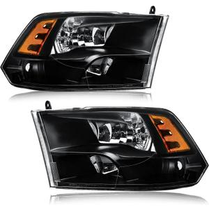 Headlights fit 09-18 Dodge Ram 1500/10-18 Dodge Ram 2500 3500 4500 5500 (Only Fit Factory Quad Style Halogen Headlamp) Black Housing Amber Reflector