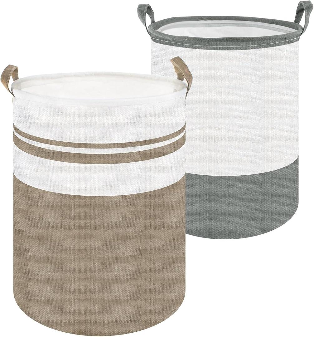 2 Pack Laundry Baskets Foldable&Waterproof Round Laundry Hamper with Sturdy Handle,Stylish and Easy Movement,Suit for Children's Bedrooms Toy Organizer/Laundry Rooms/Home Decor/College Dorms (50L)
