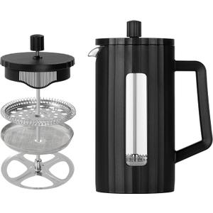 The jze French press, borosilicate glass French press coffee maker, 3 layer stainless steel tea press,34oz large french press, suitable for home, office, kitchen, travel, fashion black