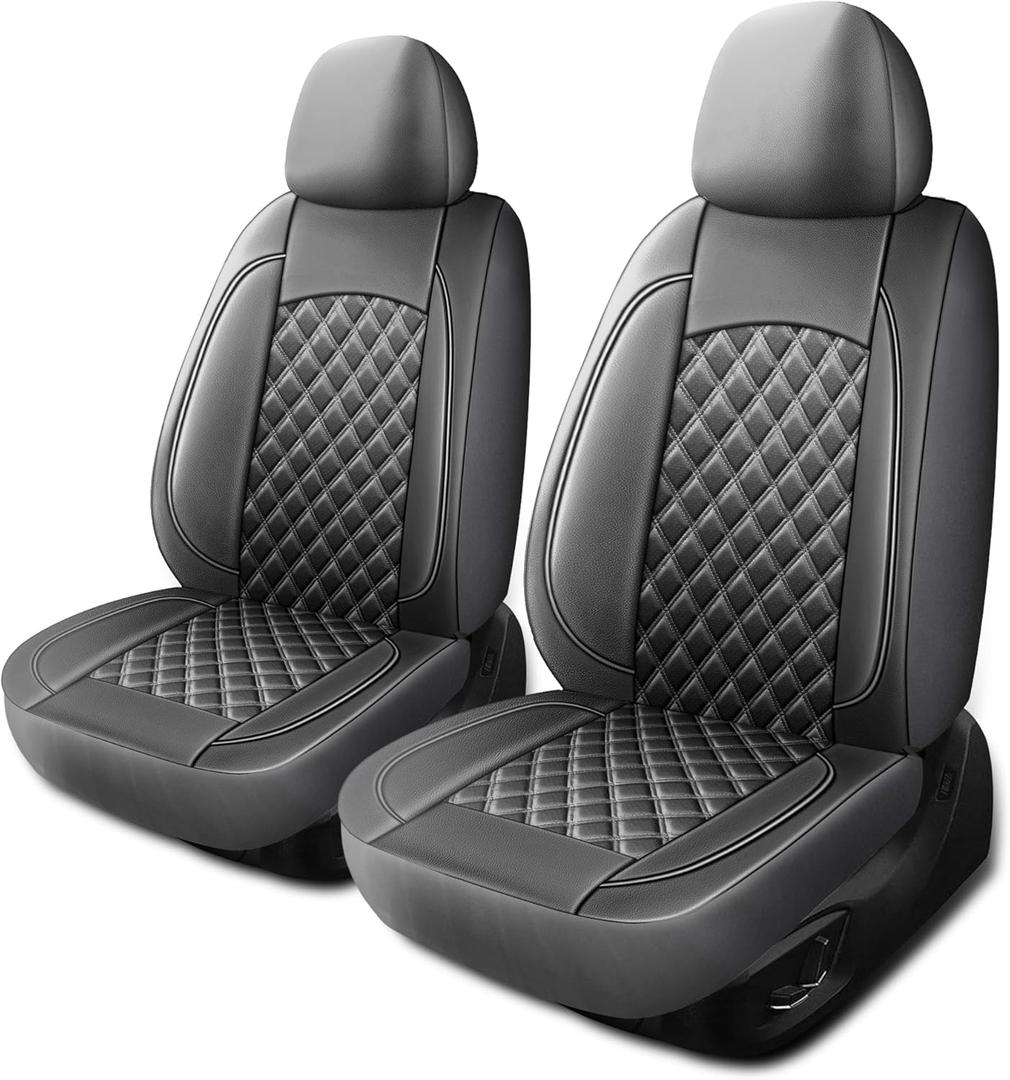 Leather Car Seat Covers, Breathable and Waterproof Napa Leather Automotive Seat Cover, Universal Interior for Cars,Sedans, SUVs, Vans, Trucks (2 Pieces, Front Seat, Grey)