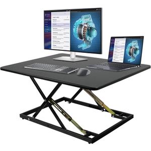 32in Desk Riser for Standing or Sitting, Large Standing Desk Converter, Height Adjustable Sit Stand Desk Converter, Fully Assembled Monitor Laptop Riser Workstation for Home Office, Black