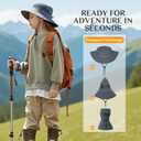 Kids Sun hat for Girls Boys Outdoor Breathable Sun Protection UPF 50+ Cap Wide Brim Summer Beach Bucket hat (5-13 Years, Beige)