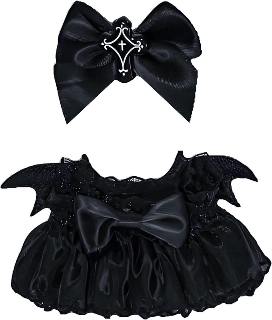 Clothes for 17cm Doll - Plum/Black Tiered Dress with Bow Headpiece, Royal Style Doll Party Outfit, Cosplay Essential (Black Dress)