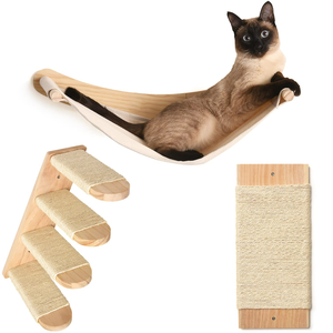 Chasing Tails Cat Wall Shelves - Four Step Cat Shelf with Scratch Board, Mounted Cat Shelves, Sturdy Cat Wall Furniture for Indoor Cats, Kittens - Extra Cat Wall Hammock Cover Included