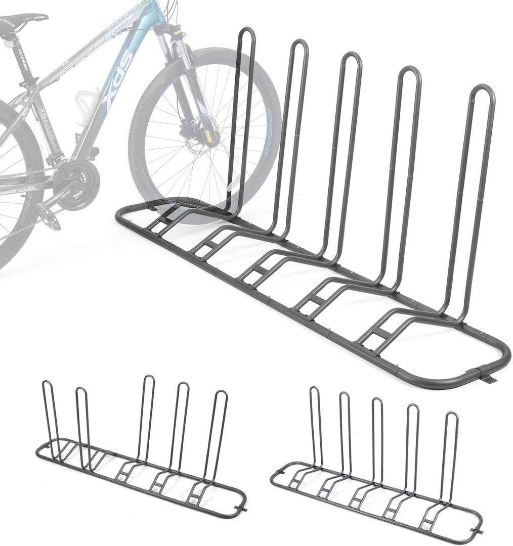 XCSOURCE Bike Parking Stand, Bike Rack Bicycle Floor Parking Stand for 5 Bikes, Adjustable Dual Purposes Bike Storage Holder for Garage, Indoor & Outdoor