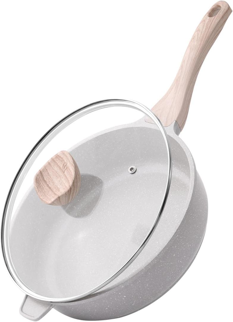 Kordisen Nonstick Ceramic Deep Frying Pan, 10 Inch Non Toxic Skillet with Lid, Healthy Jumbo Cooker, Saute Pan for Cooking, Induction Cookware, PFOA & PFAS Free (Grey)
