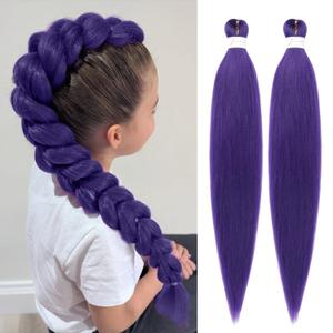 Purple Braiding Hair Extensions 26 Inch 2 Packs Long Purples Hair Extensions for Braids Yaki Texture Extensions Pre Stretched (26Inch, Purple)