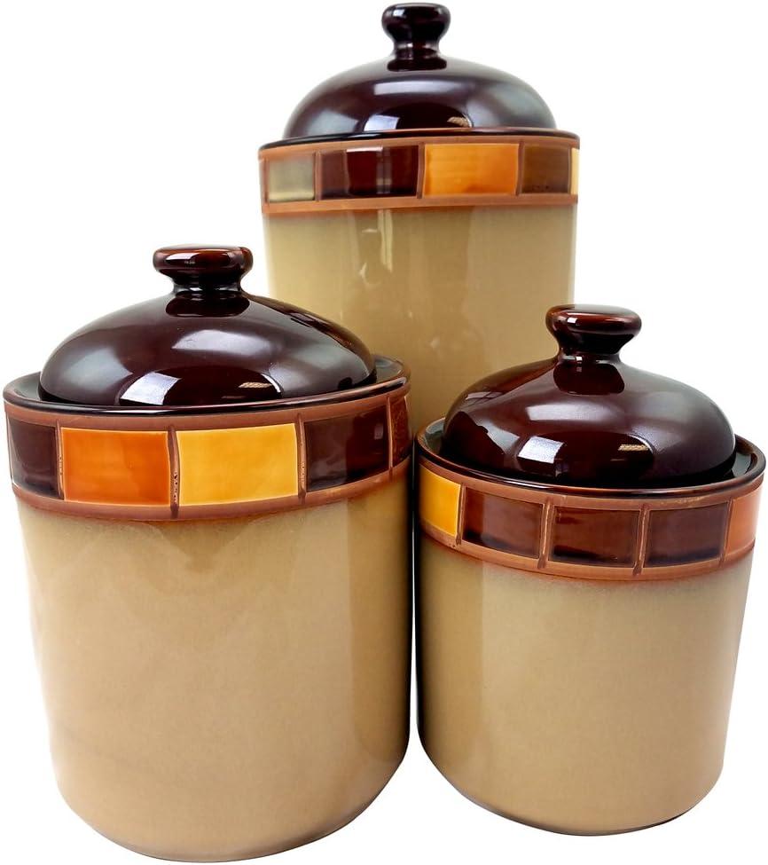 Gibson Elite Canister Container Jar, 3 Piece Set, Brown Multi