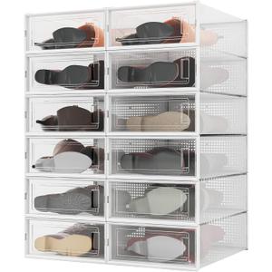 PARANTA 12-Piece Boot and Shoe Storage Box, Stackable Clear Plastic Shoe Box, Space-Saving Shoe Organizer for Boots, Sneakers, and High Heels, Clear
