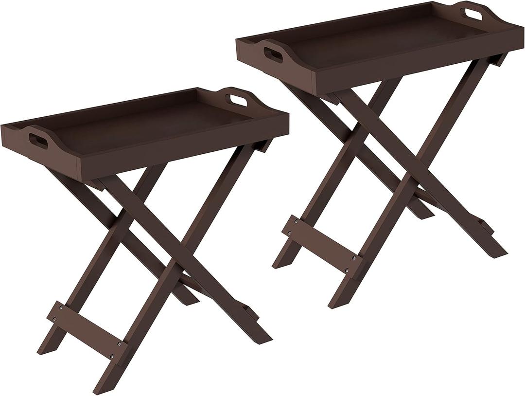 Lavish Home Folding TV Tray Table Set of 2 - Contemporary Side Table with Removable Tray Top for Food Serving, Meals, or Decor in Living Room, Bedroom, or Home Office (Brown)