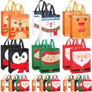 SilTriangle 30 Pcs Large Christmas Gift Bags Bulk 12.6 x 9.8 x 4.4 Inch Reusable Non-woven Snowman Santa Christmas Treat Tote Bags with Handles for Xmas Winter Holiday Party Supplies