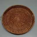 Round Rattan Woven Serving Tray with Handles Ottoman Tray for Breakfast, Drinks, Snacks for Coffee Table, Home Decorative (Honey Brown, 13.8"x2")