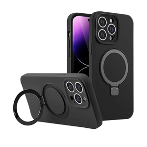 Liquid Silicone Ring Bracket Magnetic Case for iPhone, Compatible with MagSafe Wireless Charging (Black,iPhone 13 Pro)