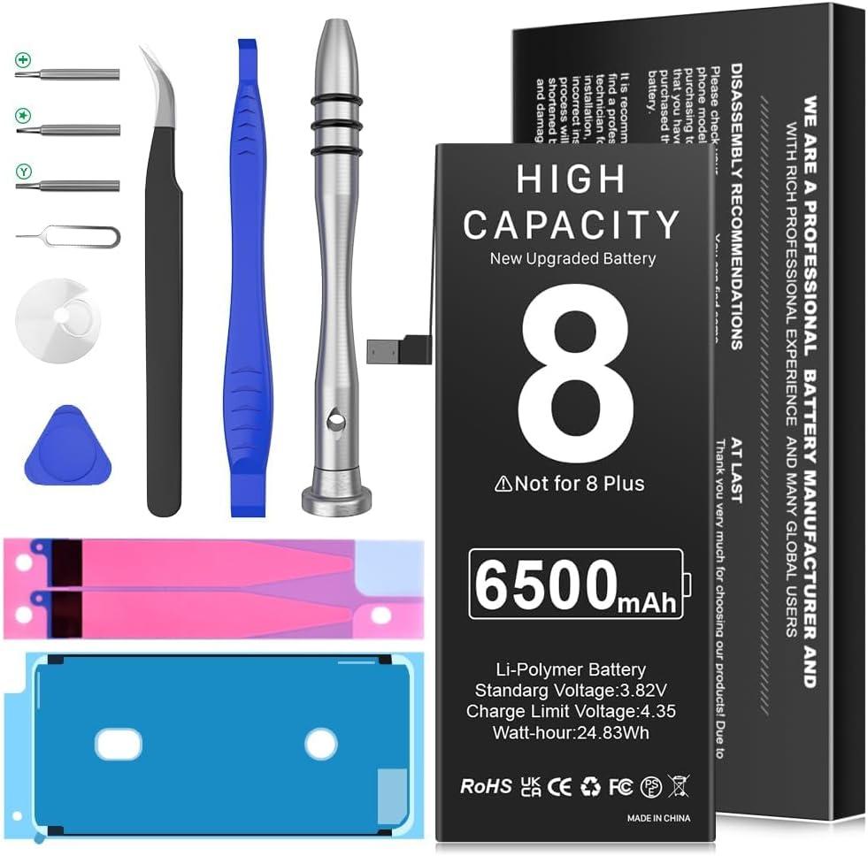 6500 mAh Battery for iPhone 8,New Battery for 8, Ultra High Capacity Replacement 0 Cycle Batteries with Professional Replacement Tool Kits