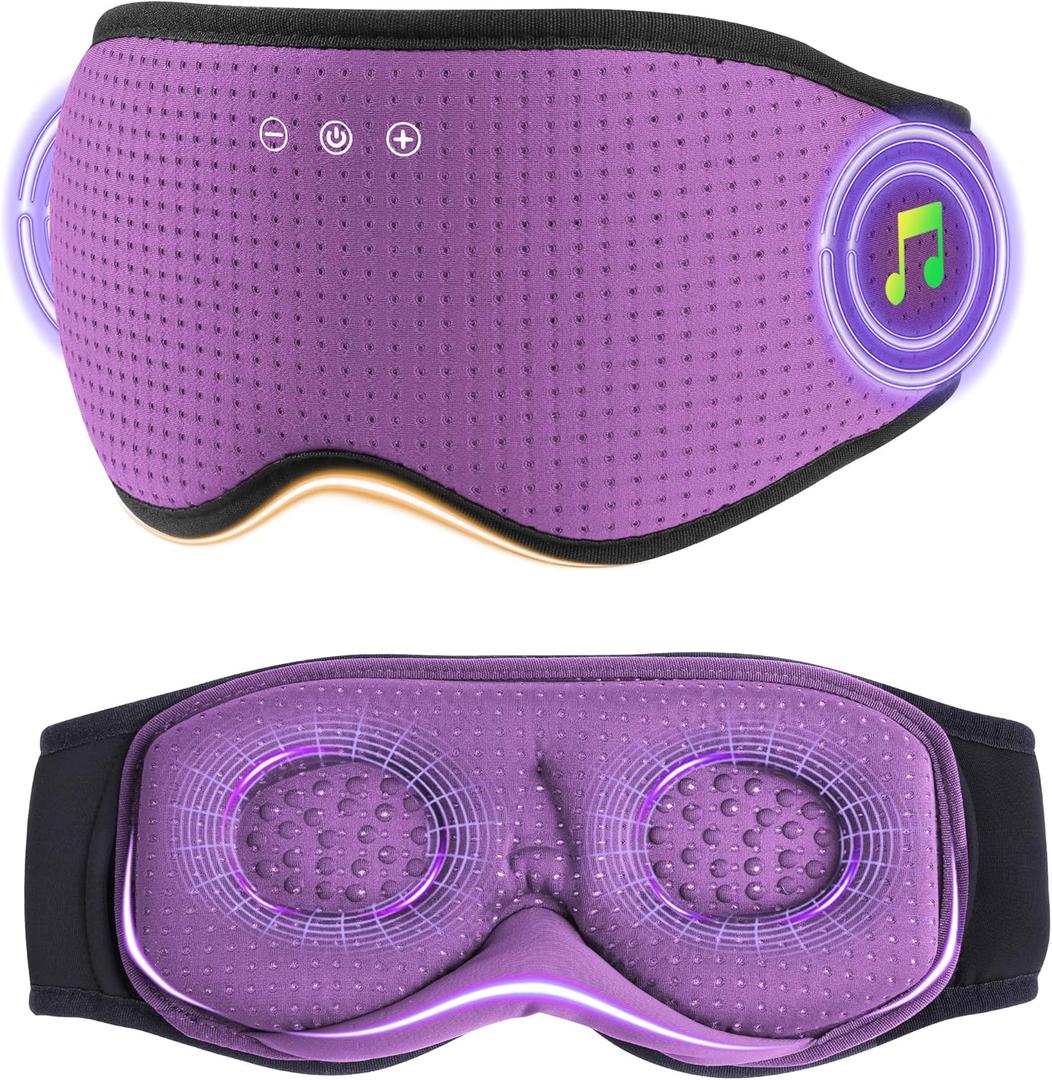 MUSICOZY Sleep Headphones with Bluetooth 5.4 Sleep Mask, Removable 3D Eye Cups for Zero Pressure Comfort, Wireless Bluetooth Eye Mask for Sleeping with Timer (Purple)