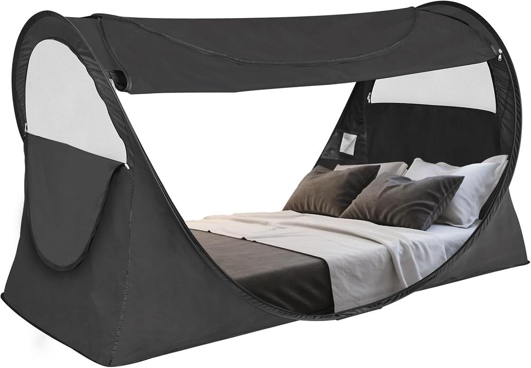 Alvantor Privacy Pop Up Bed Tent for Twin Bed, Easy Setup Blackout and Breathable Mesh Bed Canopy Lightweight Portable Sleep Pod with Carry Bag Dream Tent for Indoor Outdoor Use- Twin/Black, 41"W x 77"L