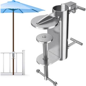 Upgraded Heavy Duty Deck Umbrella Mount for Railing Adjustable Patio Umbrella Clamp Clip Carbon Steel Umbrellas Mounting Bracket for Terrace, Balcony, Courtyard