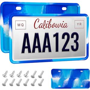 2 Pack Silicone License Plate Frame Front Back License Plate Cover License Plate Bracket Holder Rust-Proof, Rattle-Proof, Weather-Proof, for US CA Standard Cars (Mixed Blue)