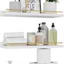 WOPITUES Floating Shelves with Gold Metal Guardrail, Shelves for Wall Decor Set of 3, Wall Shelves for Bedroom, Bathroom, Kitchen, Living Room, Plants, Picture Frames, Art- White and Gold (15.7 inch)