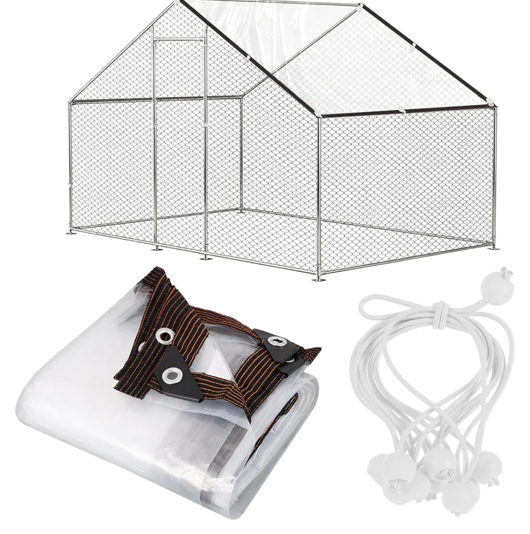 6.6x13 Ft Chicken Coop Cover with 10 Pcs Ball Bungees Cords Transparent Waterproof Material Protection from Sun Rain Snow and Low Temperature