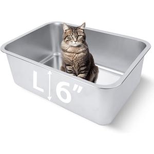Stainless Steel Cat Litter Box for Adult Cats or Kitty/Kitten 18"x14"x6" Rust-Proof, High Side, Non Stick, No Smell, Easy to Clean Metal Cat Litter Box (Large:17.5"L x 13.6"W x 6"H)