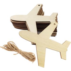 30 Pack 4 Inch Wood Airplane Crafts Unfinished Wood Plane Cutouts Wooden Airplane Hanging Ornaments DIY Airplane Craft Gift Tags for Home Party Decoration Craft Project