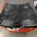 Pink Queen Women Summer Denim Shorts Mid Rise Ripped Faryed Hem Distressed Strectch Short Jeans, Black Large