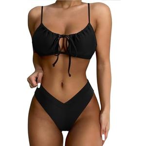 SUUKSESS Women High Waisted String Bikini Sets Sexy Two Piece Cutout Swimsuits, Size: L