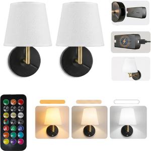 Battery Operated Wall Sconces Set of 2, Rechargeable Wall Lights
