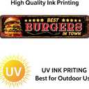 Best Burgers in Town Metal Sign - Large Vintage Diner Sign for Kitchen, Dining Room or Man Cave, 4 x 16 Inch