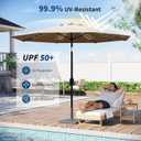 Garvee patio Umbrella with Solar Lights, Outdoor Table Umbrella with 8 Durable Ribs, Tilt & Crank Mechanism, Waterproof & UV Protection for Garden, Backyard, Poolside,