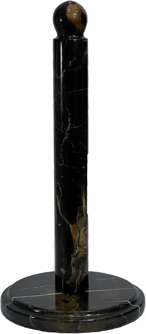 Handmade Black and Gold Marble Paper Towel Holder Luxury Countertop Stand for Kitchen, Dining, or Bathroom Natural Stone Decor with Golden Veining Elegant Housewarming Gift