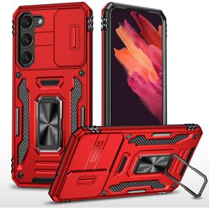 Case for Samsung S23 Phone Case Samsung Galaxy S23 Case with Camera Lens Cover, with Ring Holder Kickstand, fit Magnetic Car Mount, for Samsung Galaxy S23 (Red)