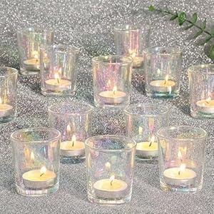 KEYWING Iridescent Votive Candle Holders Set of 24, Glass Candle Holders for Wedding Table Decor, Tea Lights Candle Holder for Table Centerpiece, Festival, Home Decor