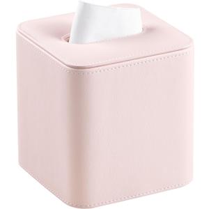 PU Leather Tissue Box Cover with Magnetic Closure, Square Tissue Box Holder with Rounded Edges Design (Pink, Square)