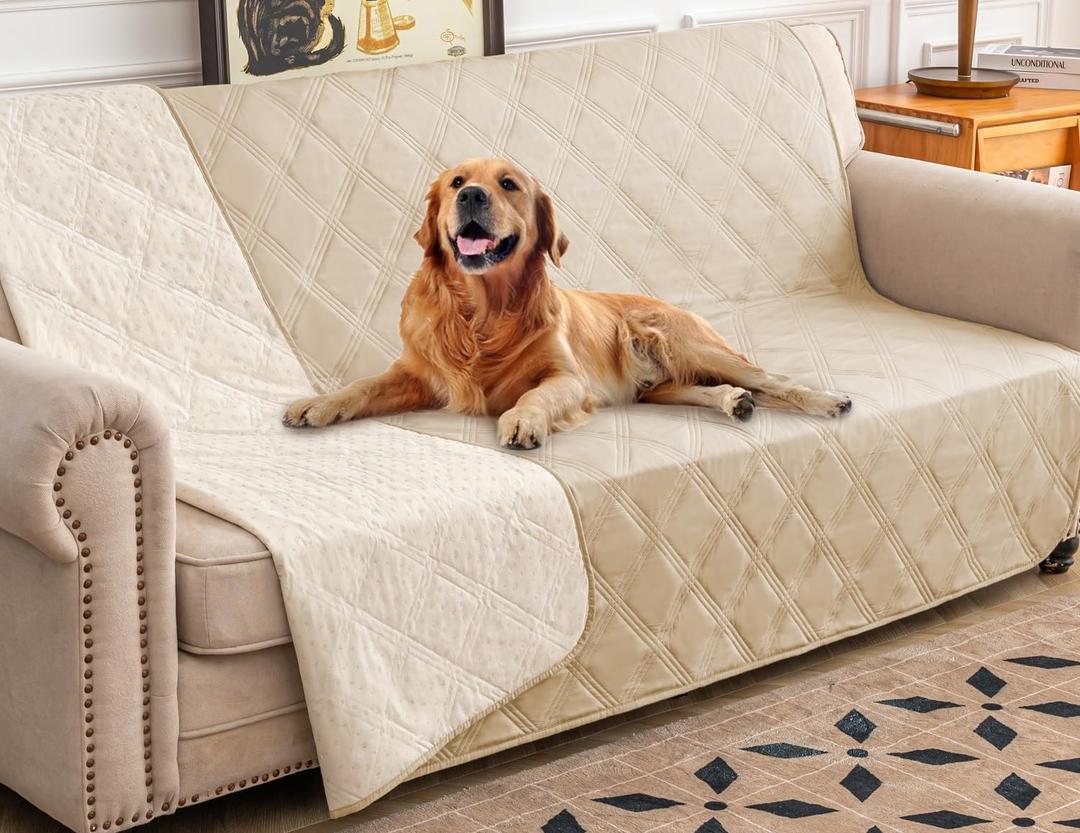 Ameritex Waterproof Dog Bed Cover Pet Blanket with Anti-Slip Back for Furniture Bed Couch Sofa (52x82 Inch (Pack of 1), Beige)