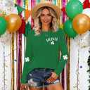 St Patricks Day Shirt for Women Lucky Shamrock T-Shirt Long Sleeve Irish Clover Heart Tee Top (Green, S)