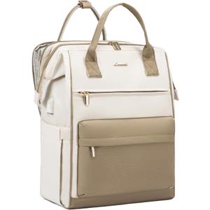 LOVEVOOK Laptop Backpack for Women, 17 Inch Work Teacher Nurse Bag with Laptop Compartment, Large Capacity Business Computer Backpack Purse with USB Port, Stylish Casual Daypack for Travel (Beige & Khaki-b)
