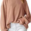 PRETTYGARDEN Womens Long Sleeve Tops 2025 Fall Fashion Shirts Trendy Clothes Casual Loose Crewneck Ribbed Knit Tunic Blouse (L)