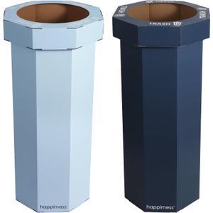 happimess HPM1302B-2SET Fleur 25-Gallon Traditional Classic Disposable Corrugated Cardboard Event Trash Can and Recycling Bin for Home, Kitchen, Bathroom, Tide Pool Blue/Denim Blue (Set of 2)