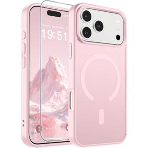 SUPFINE Magnetic for iPhone 17 Pro Max Case with Screen Protector (Compatible with MagSafe)(Military Grade Drop Protection) Translucent Matte Shockproof with Anti-Fingerprint Phone Cover,Light Pink