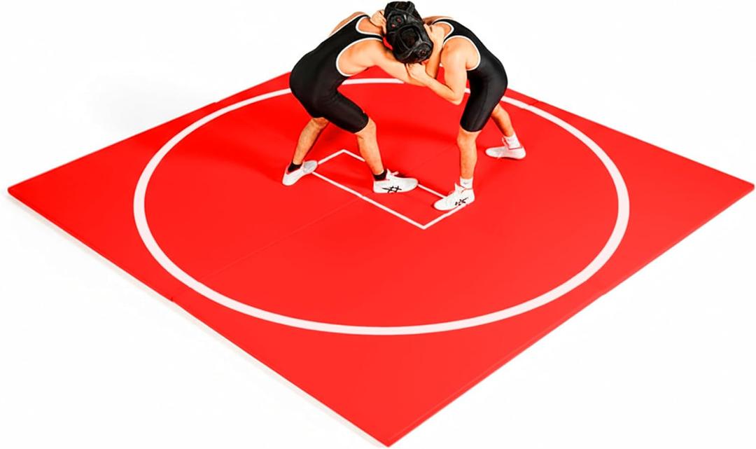 VELOVA Wrestling Mat BJJ Martial Arts Karate Boxing Judo MMA Jiu Jitsu Mats for Practice or At Home Gym, 9x9 Feet Shock Absorbing Grappling Sparring Thick Folding Matt Wrestling Gifts Men Boys