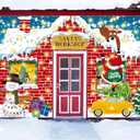 Peryiter 3 Pcs Life Size Christmas Door Cover Banner with LED Light Red Brick Santa's Workshop Decorations Large Classroom Door Decorations Xmas Party Porch Banner for Holiday House Front Background