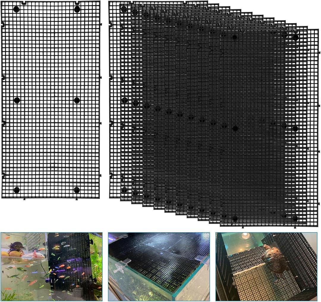 Plastic Egg Crate Grip Panel Fish Tank Divider Aquarium Divider Filter Bottom Fish Tank Isolation Board Egg Crate Tray (Black, 12pcs 11.8X5.9 Inch with 0.15 Inch Hole)