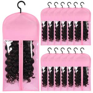 12PCS Wig Storage Wig Bags Storage with Hanger Hair Extension Holder Wig Hanger for Multiple Wigs Hair Extension Hanger Wig Holder Hair Extension Storage Hair Extensions, Wigs & Accessories (PINK) (12 PCS (23.5 Inch))