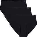 Under Armour Women's 3-Pack Pure Stretch No Show Hipster Underwear, All-Day Comfort & Ultra-Soft Fit (Large, Black - Core)