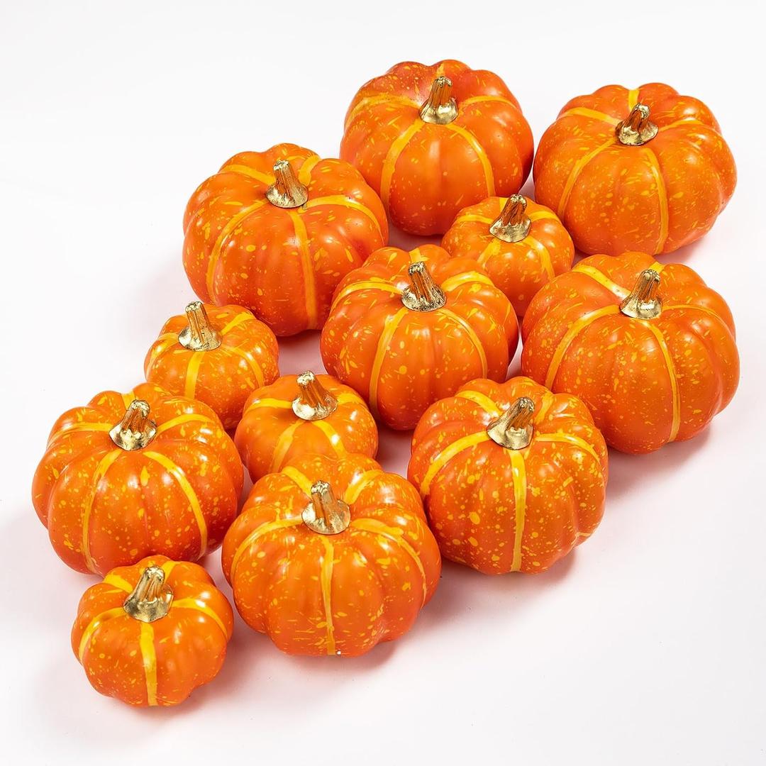 Ywlake 12 Pcs Artificial Pumpkins Fall Decorations, Mini Small Fake Pumpkin for Autumn Harvest Halloween Thanksgiving Faux Pumpkins Home Table Decor (Orange)